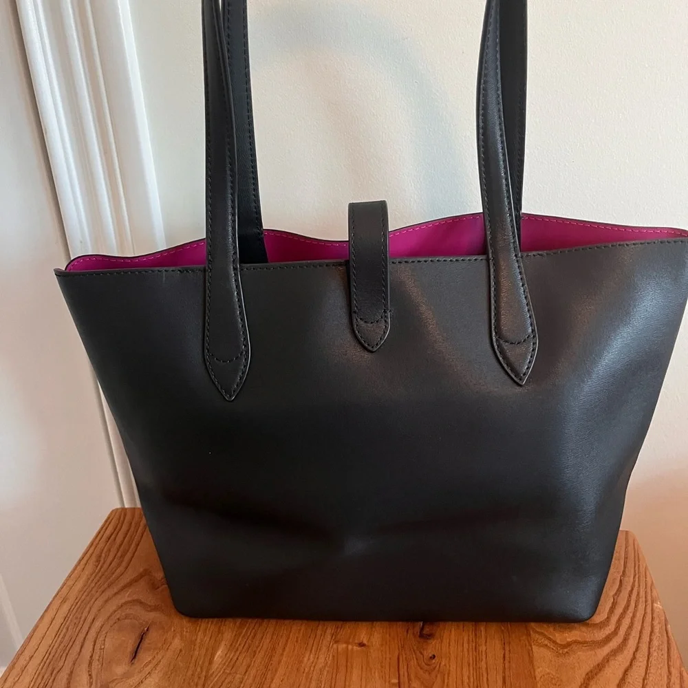 kate spade Black Kaci Tote with Pink Interior and Floral Clasp - Picture 4 of 8